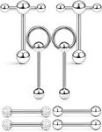 Prjndjw 14G Tongue Rings Door Knocker Tongue Ring 316L Surgical Steel Double Barbell with Slave Ring for Women Men Body Piercing Jewelry 16MM