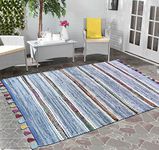 THE HOME TALK Cotton Chindi Rug | Denim Carpets for Living Room, Hallway, Bedroom, Dining Room | Recycled Thread Weave Rug | Multi-Purpose Carpets | Anti-Skid | 5 x 8 Feet | Denim Blue