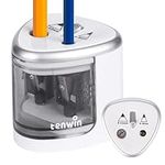 tenwin Electric Pencil Sharpener, Double Hole Battery Operated Sharpener for 6-12mm No.2/ Colored Pencils, Durable Blade to Fast Sharpen, Suitable for School/Classroom/Office/Home, Silver