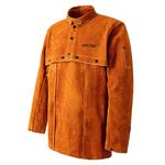 ANTAITHER Leather Welding Jacket with Open Back, Bib Apron with Cape Sleeve, Heat Flame Resistant Welder Coat, Brown, Medium