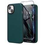 SURPHY Leather Case Compatible with iPhone 14 Case 6.1 inch, Premium PU Leather Phone Case Cover (with Metallic Buttons & Microfiber Lining) for iPhone 14 (2022), Forest Green