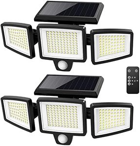Tuffenough Solar Outdoor Lights 2500LM 210 LED Security Lights with Remote Control,3 Heads Motion Sensor Lights, IP65 Waterproof,270° Wide Angle Flood Wall Lights with 3 Modes(2 Packs)