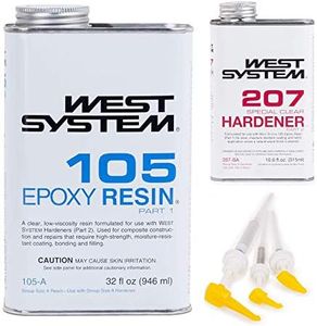 WEST SYSTEM 105A Epoxy Resin (32 fl oz) Bundle with 207SA Special Clear Epoxy Hardener (10.6 fl oz) and 300 Mini Pumps Epoxy Metering 3-Pack Pump Set (3 Items)