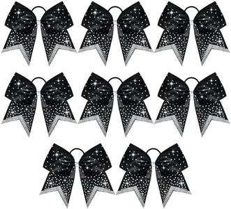 8 PCS Large Glitter Cheer Bows 8" Rhinestones Hair Bows Sparkly Cheerleading Softball Team Bow Hair Ponytail Holder Accessories for cheerleaders football Competition Sports- Black
