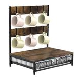 Coffee Pod Drawer Holder with Mug Hooks Coffee Pod Storage Organizer 35 Capacity Coffee Capsules Stand with Mug Holder for Counter Home Office, Rustic Brown