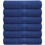 Casabella premium pack of 6 Hand Towels 100% cotton 500 GSM quick Dry super soft extra large Hand towels Pack 50x90 CM 6 Royal Blue Hand towels for Bathroom, Kitchen use