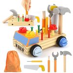 Kids Tool Set 28PCS Wooden Tool Toy Set Wooden Tool Bench Montessori Stem Toys Construction Toys Fine Motor Skills Role Play Pretend Toy Creative Gift for 1 2 3 4 5 6 7 8 Year Old