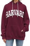 PESION Womens Oversized HARVARD Sweatshirt Hoodies Long Sleeve Letter Graphic Color Block Drop Shoulder Pullovers Top, Burgundy+ HARVARD, Small