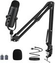 ZeaLSound Gaming Microphone Kit,Podcast Condenser USB Mic with Boom Arm,Supercardioid Microphone with Mute Button,Echo Volume Gain Knob,Adjust Monitor for Phone PC Computer Tablet Streaming Recording