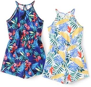 PATPAT Girls Rompers Size 10-12, Monstera and Floral Print 2 Piece Rompers, Spaghetti Strap Sleeveless Wide Leg Jumpsuits Short One Piece Jumpsuit, Teen Clothes Outfits for Girls Kids Jumpers