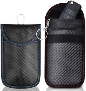 2 PCS Faraday Bags, Faraday Key Fob Protectors Blue and Red RFID Key Fob Protector Pouch High Performance Anti Theft Signal Blocking Durable Stylish Design