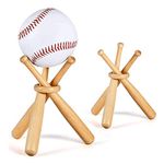 Vankcp 2 Set Baseball Stand Display Holder Baseball Bat Holder with Wooden Baseball Bats 3 Mini Bat and Wooden Circles