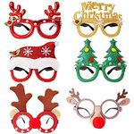 LOKIPA 6pcs Merry Christmas Party Gitter Glasses Frames Christmas Decoration Novelty Costume Fancy Dress Glasses Eyeglasses without Lenses for Kids and Adult