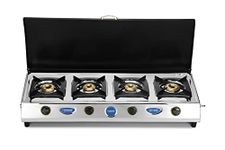 Sunshine CT900 Cover Sleek 4-Burner Gas Stove with Manual Ignition, Stainless Steel Body, ISI Certification, and Silver Elegance for Elevated Cooking Experience