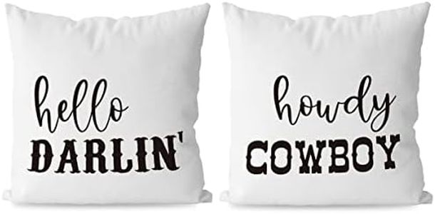 KEUSPI Western Pillows Covers,Western Home Decor,Western Throw Pillow Covers 18x18,Western Pillow Cases, Cowboy Couple Gifts,Set of 2(White)