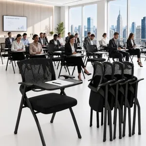 yfocfrkfan Foldable Training Chair with Writing Tablet & Cup Holder, Stackable Mesh Back Office Chair for Conference, Classroom, Seminar & Meeting,with Writing Board,12