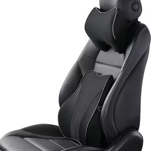 Ovyuzhen Lumbar Support and Car Neck Pillow for Office Chair and Car Seat ,Softness Memory Foam Erognomic Seat Cushion with Adjustable Strap,Comfortable Ergonomic Design (Black, Polyester)