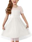 Arshiner Toddler Girl Tulle Dress Summer Puffy Sleeve Baby Girl Party Casual Dresses 5-6 Year White