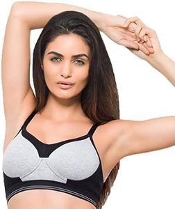 Laavian Women's Cotton Elastane Padded Wire Free Sports Bra (DG-LAV-3501_GREY_XL)