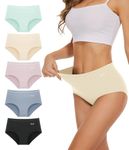 TANSTC Womens Underwear Cotton Knickers High Waisted Underwear Full Back Coverage Stretch Briefs Breathable Comfy Hipster Panties Slight Tummy Contorl Multipack of 5,light color,XL