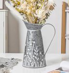 Vintage Galvanized Metal Pitcher Vase, Farmhouse Rustic Flower Vase with Handle, Decorative Floral Milk Jug Vase for Home Décor, 10.8’’H