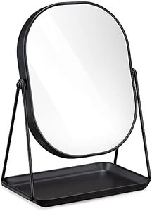 Navaris Vanity Mirror with Tray - Table Top Mirror with Metal Stand and Storage - 7" x 9" Mirror Size - For Makeup, Tabletop, Desk - Black Finish