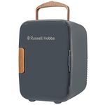 Russell Hobbs RH4CLR1001SCG 4L/6 Can Mini Portable Cooler & Warmer for Drinks, Cosmetics/Makeup/Skincare, AC/DC Power, Scandi Style, Grey & Wood Effect, For Bedroom, Home, Caravan, Car