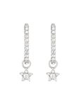 MINUTIAE Stylish CZ Star Dangle Tiny Small Hoop Earrings for Women Girls (Silver)