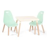 B. Spaces by Battat – Kids Furniture Set – 1 Craft Table & 2 Kids Chairs with Natural Wooden Legs (Ivory and Mint)