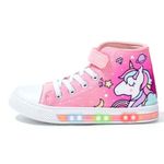 Kids Light Up Trainers, Boys Girls High Top Pumps Flashing Sneakers Toddler Easy Fasten Canvas Shoes Unicorn Size 13