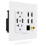 BASEPORT Premium Media Outlet Wall Plate - 6.3A USB Wall Outlet 2 USB A 2.0 + 1 USB C 3.0, 20A Dual Power Outlet, 4 HDMI Keystone Jack, Coaxial + Cat6 Rj45 Ethernet Outlet - White Dual Gang Face Plate