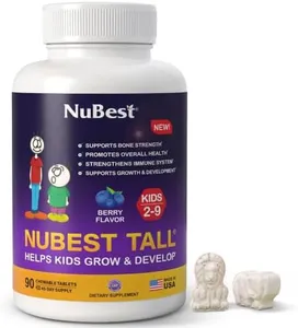 NuBest Tall Kids - Helps Kids Grow & Develop Healthily - Immunity & Bone Strength Support - Multivitamins & Minerals for Kids Ages 2 to 9 - Fun Animal Shapes - 90 Chewable Berry Tablets (1 Pack)