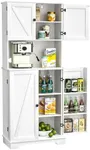 Anmytek 71.6" Tall Kitchen Pantry Cabinet, Farmhouse Food Pantry Cupboard with 6 Hanging Shelves and Adjustable Shelves, White Freestanding Tall Cupboard Storage Cabinet for Kitchen Living Room
