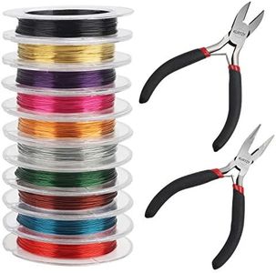 Kurtzy Fil Aluminium Coloré pour la Fabrication Bijoux et Pinces (12 Pièces) - Épaisseur 0,3 mm - Rouleaux de 10 m - 10 Couleurs - Métal Souple pour Perlage et Bijoux, Art Floral et Modélisme