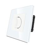 CNBINGO Rotary Dimmer Switch, Manual Light Switches for Dimmable LED/Incandescent/Halogen Lamps, White Tempered Glass, No Neutral Wire Required, 1 Way, 220V AC, 500W