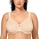 Delimira Women's Minimiser Bra Full Coverage Smooth Support Underwired Bras Minimizer Bra Beige 34DD