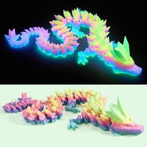 Meet Gladness 79”3D Printed Dragon Large 3D Dragon-Bigger Fidget Toy Gift for Kids, Boys, Girls & Adults,Cool Giant Crystal 3-D Printed Animals Desk Decor ，Easter Basket Essentials（Luminous Rainbow）