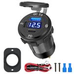 Linkstyle USB Car Charger Socket, 72W QC3.0 & Dual PD USB C Charger Power USB Outlet Panel with Switch LED Voltmeter for 12V Vehicles