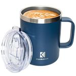 Klaraber Thermal Mug, Insulated Coffee Mug with Handle and Lid, Insulated Camping Mug, Double Walled Stainless Steel Beer Mug, Spill Proof, Reusable, 350 ml / 12 oz(Blue)