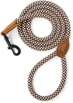 Mile High Life | Mountain Climbing Dog Rope Leash with Heavy Duty Metal Sturdy Clasp | Genuine Leather Tailored Connection with Strong Stitches (Brown, 6FT Leather Connection)