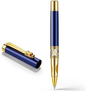 ZJEOSO Dark blue Metal Signature Pen, Luxury Executive Rollerball Pen, UniqueDragon & Diamond Design, 2 Writing Experiences, Premium Business Gift for Men Women with Gift Box (Dark blue)