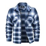 MAGCOMSEN Mens Long Sleeve Shirt Button Up Men's Flannel Shirts Plaid Shirts for Men Work Shirts Casual Shirts Golf Shirts Hiking Shirts Blue White