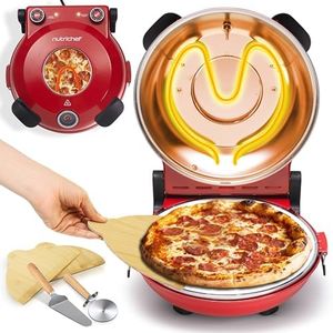 NutriChef Electric Pizza Oven | 12 Inch Countertop Pizza Maker with Temperature Control & Thermometer | Viewing Window for Precise Cooking | Heats up to 800F | Easy to Clean Non-Stick Stone | Red