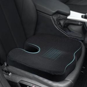 Amazon Basics Coccyx Seat Cushion for Car Seat & Driving Comfort | 45 x 35 x 8 cm Memory Foam Pillow | U-Shaped |Breathable Mesh Cover for Car, Office, Home – Black