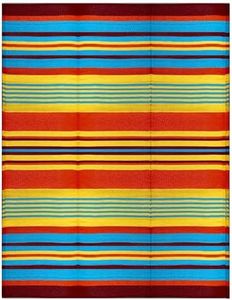 BalajeesUSA Outdoor Rug-9x12 Multi Color Stripes, Reversible Plastic Straw Waterproof Patio Rugs on Porch decore Picnic Backyard, Large RV Camper mats 7421