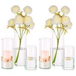 Hewory Glass Cylinder Vases Set of 6, Tall Clear Glass Vase for Flowers, Hurricane Candle Holder for Pillar Floating Candles, Flower Vase for Table Centrepiece for Wedding Home Decor, 15/20/25cm