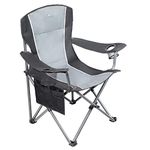 ALPHA CAMP Oversized Camping Folding Portable Chair Heavy Duty Steel Frame Support 160kg Arm Chair with Cup Holder Quad Lumbar Back Chair for Outdoor/Indoor_Gray-Black