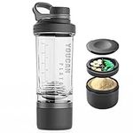 21oz Protein Shaker Bottle with Powder Storage Container,Shaker Bottle for Protein Shakes,Blender Shaker Bottle,Shaker Cup,pre workout bottle,Made with Tritan BPA Free,with Wire Whisk Balls-Black