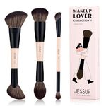 Jessup Face Makeup Brushes 3pcs Double Ended Makeup Brush Set for Foundation Contour Blush Highlight and Powder, Premium Synthetic Make up Brushes Peach Dust T508