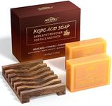 POP MODERN.C Kojic Acid Soap Dark Spot Remover Turmeric Soap for Face and Body Even out Tone Skin Vitamins C Soap for Acne Blackheads Gifts 2x100g Soaps 1pc Mesh Soap Pouch and Wooden Soap Holder